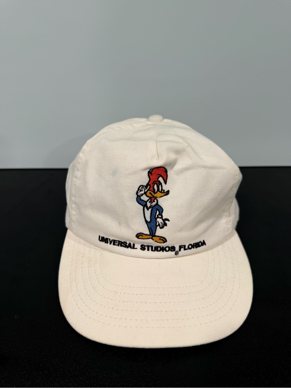 Universal White Cap with Woody Woodpecker Embroidery